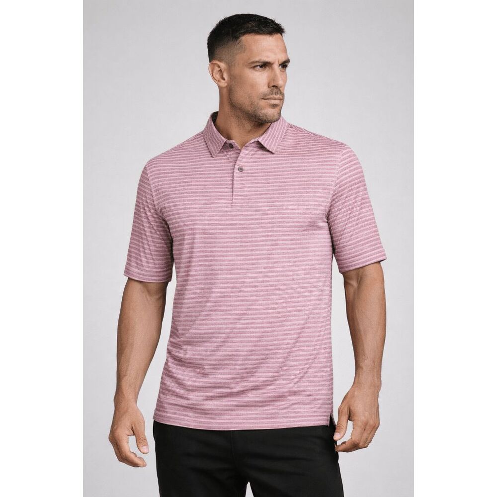 VRST Men’s Slub Stripe Golf Polo Shirt Rosewood Pink Moisture-Wicking S